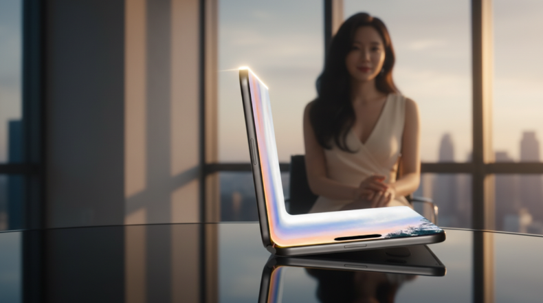 "폴더블 형태의 새로운 아이폰18 디자인 렌더링"