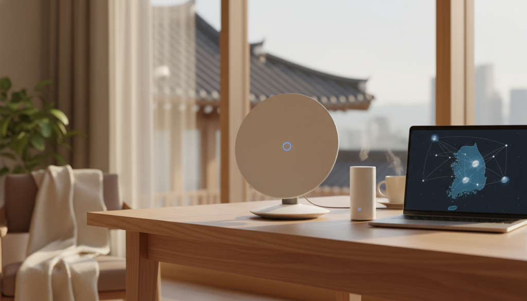 국내 출시된 스타링크 한국 서비스용 위성 인터넷 수신 단말기와 와이파이 라우터 세트