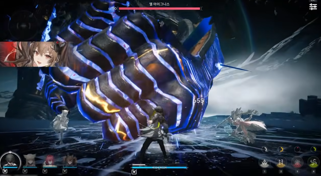 명일방주:엔드필드 4인 분대 연계 전투 장면